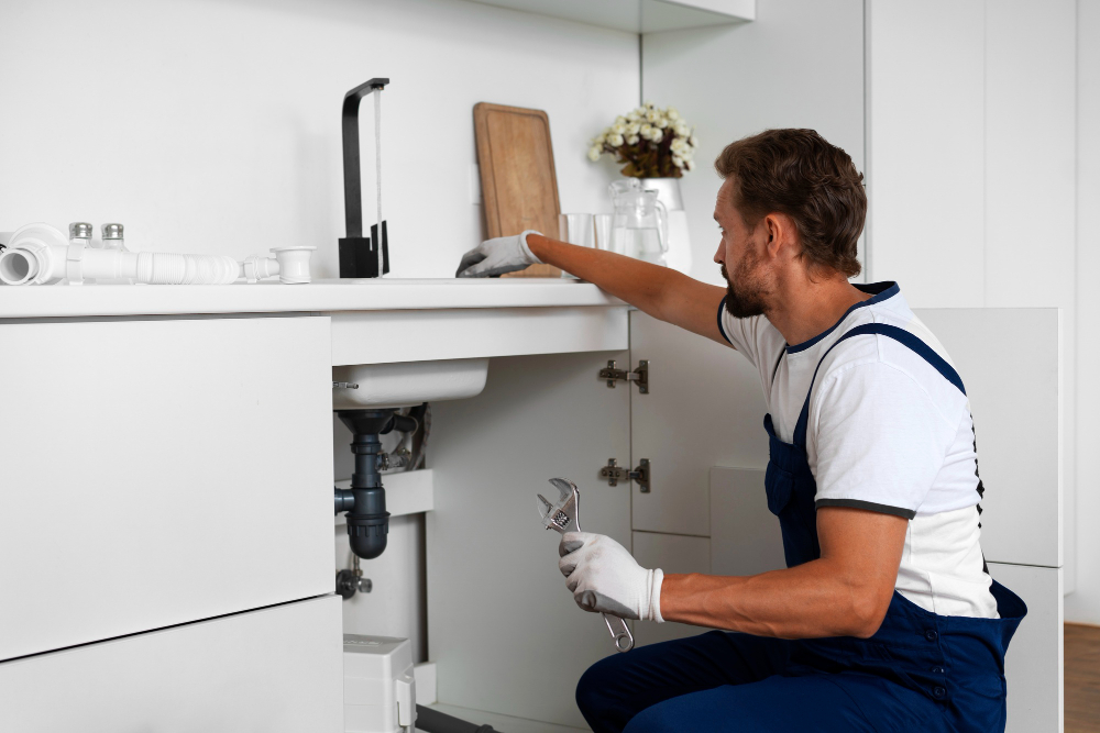 a plumber is working on a residential plumbing project